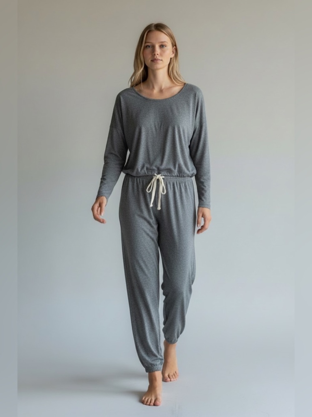 EBERJEY women’s heather grey pajamas set PJs loungewear shirt top size small